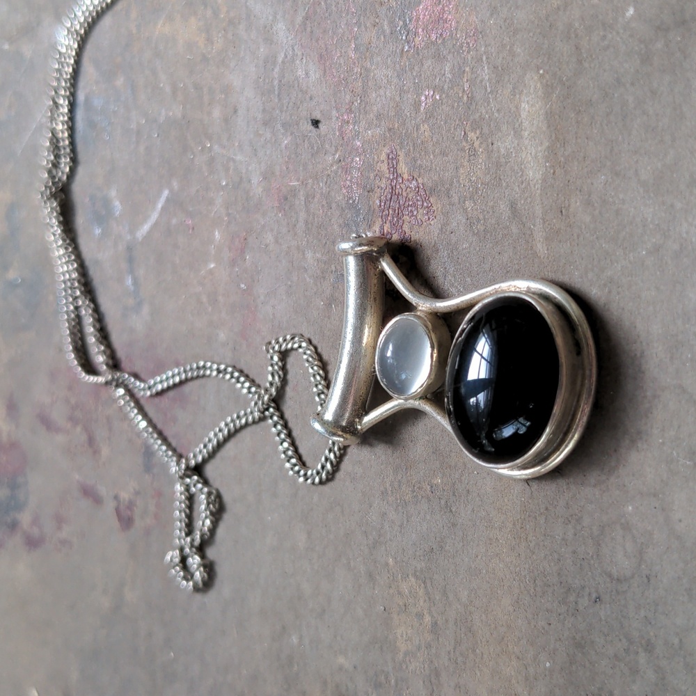 Handmade sterling silver onyx and crystal pendant necklace